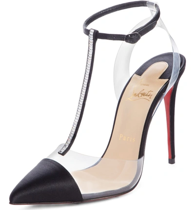 Shop Christian Louboutin Nosy Jewel Embellished T-strap Pump In Black