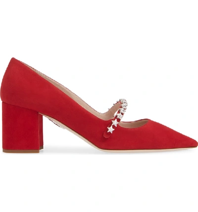 Shop Miu Miu Jewel Star Mary Jane Pump In Red Suede