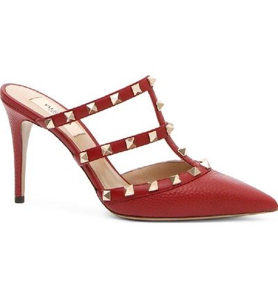 Shop Valentino Rockstud Cage Mule In Red
