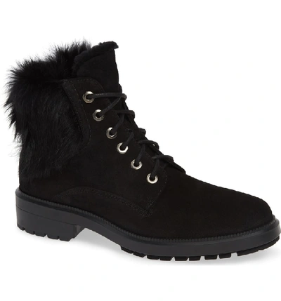 Shop Aquatalia Lacy Genuine Shearling Lined Boot With Genuine Rabbit Fur Trim In Black