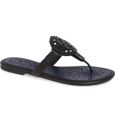 Shop Tory Burch Miller Scalloped Medallion Sandal In Perfect Black/ Perfect Navy