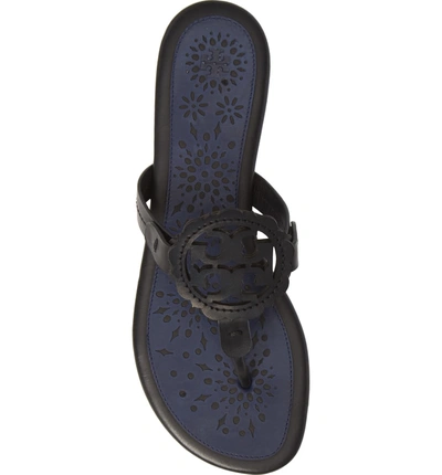 Shop Tory Burch Miller Scalloped Medallion Sandal In Perfect Black/ Perfect Navy