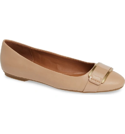 Shop Calvin Klein Oneta Ballet Flat In Desert Sand Leather