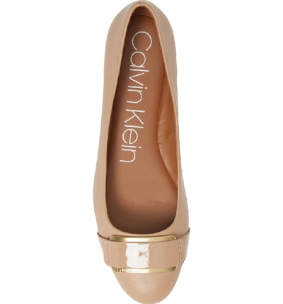 Shop Calvin Klein Oneta Ballet Flat In Desert Sand Leather