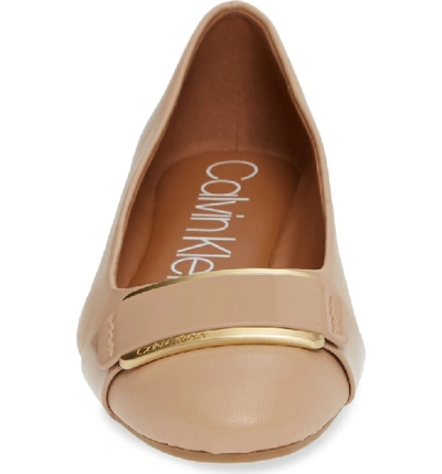 Shop Calvin Klein Oneta Ballet Flat In Desert Sand Leather