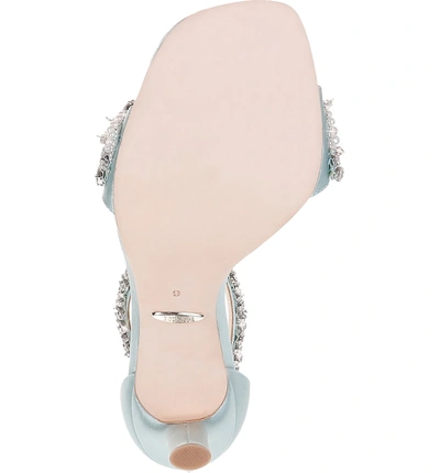 Shop Badgley Mischka Fiorenza Crystal & Imitation Pearl Embellished Sandal In Blue Radiance Satin