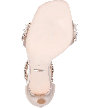 Shop Badgley Mischka Fiorenza Crystal & Imitation Pearl Embellished Sandal In Beige Satin