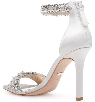 Shop Badgley Mischka Fiorenza Crystal & Imitation Pearl Embellished Sandal In Soft White Satin