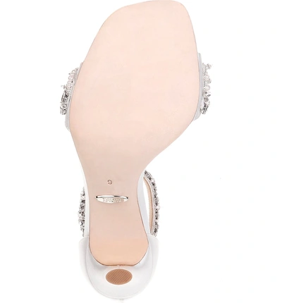 Shop Badgley Mischka Fiorenza Crystal & Imitation Pearl Embellished Sandal In Soft White Satin