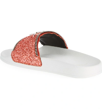 Shop Giuseppe Zanotti Glitter Logo Slide Sandal In Coral Glitter