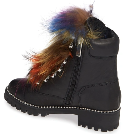 Shop Cecelia New York Trekker Boot With Genuine Fox Fur Trim In Black Leather