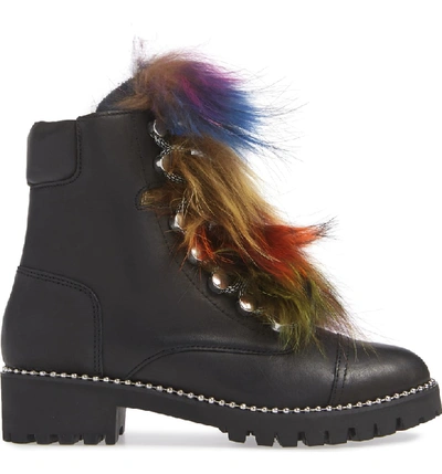 Shop Cecelia New York Trekker Boot With Genuine Fox Fur Trim In Black Leather