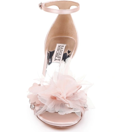 Shop Badgley Mischka Floral Ankle Strap Sandal In Light Pink Satin