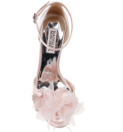 Shop Badgley Mischka Floral Ankle Strap Sandal In Light Pink Satin