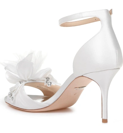 Shop Badgley Mischka Floral Ankle Strap Sandal In Soft White Satin