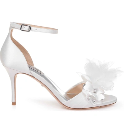 Shop Badgley Mischka Floral Ankle Strap Sandal In Soft White Satin