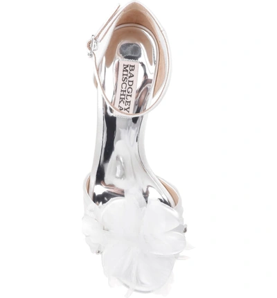 Shop Badgley Mischka Floral Ankle Strap Sandal In Soft White Satin