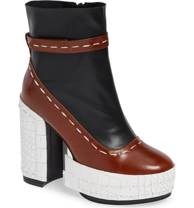 Shop Jeffrey Campbell Dismantle Platform Bootie In Tan/ Black Leather