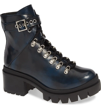 Shop Jeffrey Campbell Czech Lace-up Boot In Navy Leather