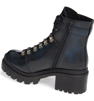 Shop Jeffrey Campbell Czech Lace-up Boot In Navy Leather