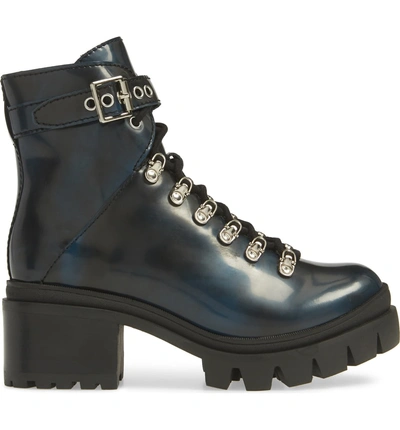 Shop Jeffrey Campbell Czech Lace-up Boot In Navy Leather