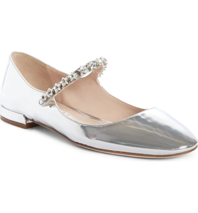 Shop Miu Miu Jewel Star Embellished Mary Jane Flat In Silver