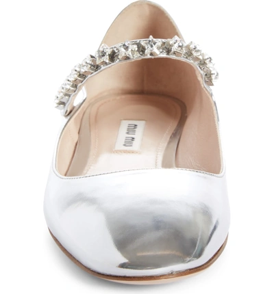 Shop Miu Miu Jewel Star Embellished Mary Jane Flat In Silver