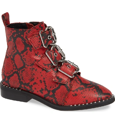 Shop Steve Madden Recharge Bootie In Red Snake Print Leather