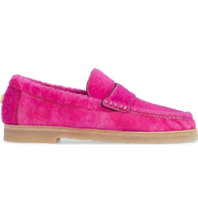 Shop Stuart Weitzman Bromley Genuine Shearling Loafer In Flamingo Chicago