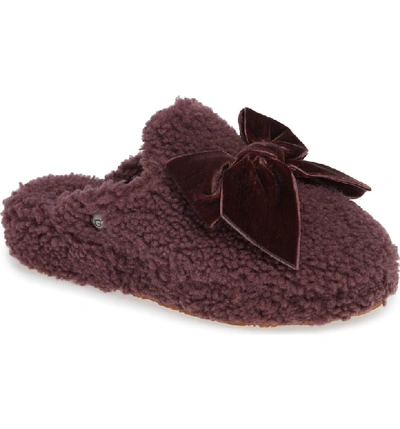 Shop Ugg Addison Velvet Bow Genuine Shearling Slipper In Port