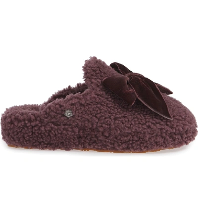 Shop Ugg Addison Velvet Bow Genuine Shearling Slipper In Port