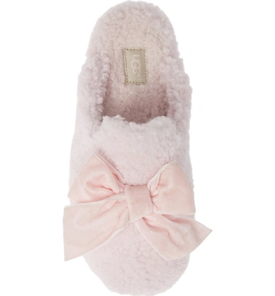 Shop Ugg Addison Velvet Bow Genuine Shearling Slipper In Seashell Pink