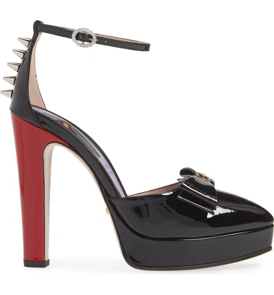 Shop Gucci Sadie Spike Platform Pump In Black Patent