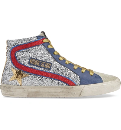 Golden Goose Slide High-top Glitter Leather Trainers In Red And Silver ...