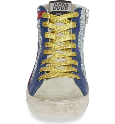 Shop Golden Goose Glitter High Top Sneaker In Silver/ Red/ Gold