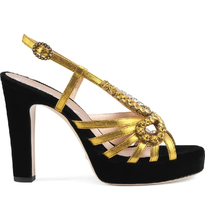 Shop Gucci Zephyra Jewel Sandal In Black/ Gold