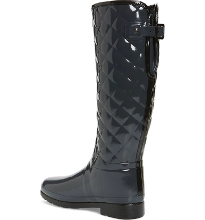 Shop Hunter Original Refined High Gloss Quilted Waterproof Rain Boot In Dark Slate