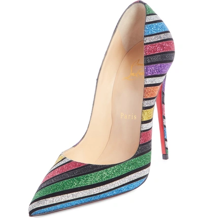 Shop Christian Louboutin So Kate Glitter Stripe Pump In Rainbow Stripe