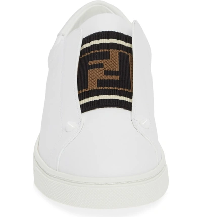 Shop Fendi Rockoclick Knit Logo Slip-on Sneaker In White