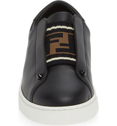Shop Fendi Rockoclick Knit Logo Slip-on Sneaker In Black