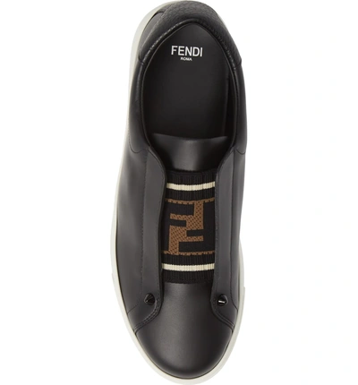 Shop Fendi Rockoclick Knit Logo Slip-on Sneaker In Black