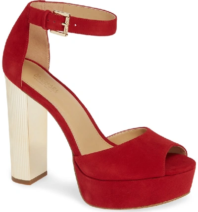 Michael Michael Kors Paloma Metallic Heel Platform Sandal In Scarlet |  ModeSens