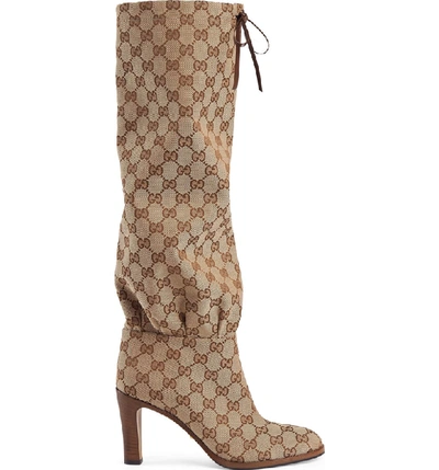 Shop Gucci Lisa Monogram Cinch Boot In Beige