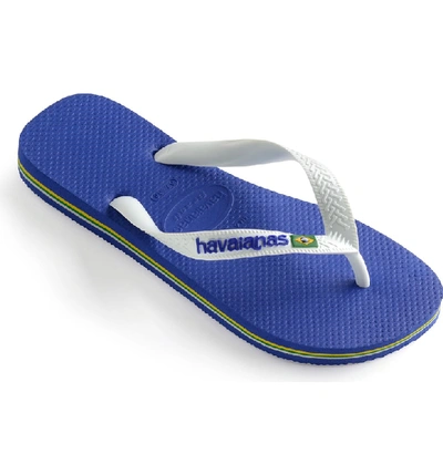 Shop Havaianas Brazil Logo Flip Flop In Marine Blue