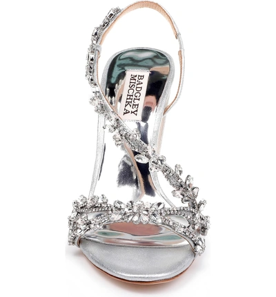 Shop Badgley Mischka Felda Sandal In Silver Metallic Suede