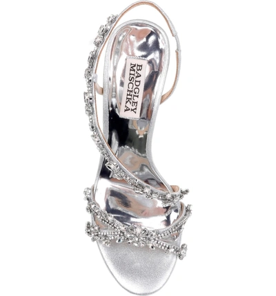 Shop Badgley Mischka Felda Sandal In Silver Metallic Suede