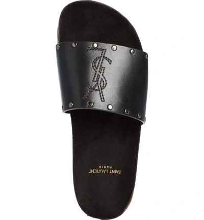 Shop Saint Laurent Jimmy Logo Stud Slide Sandal In Black Leather