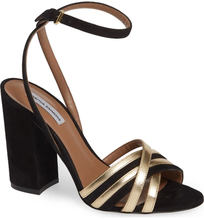 Shop Tabitha Simmons Toni Block Heel Sandal In Black Suede/ Gold
