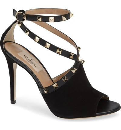 Shop Valentino Rockstud Peeptoe Sandal In Black