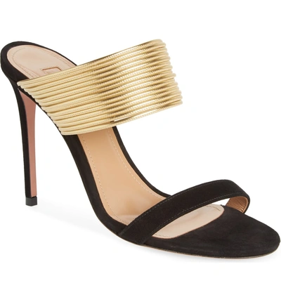 Shop Aquazzura Rendezvous Stiletto Sandal In Black/gold